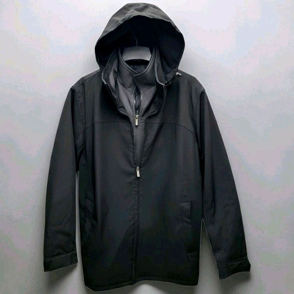 Weatherproof Ultra Tech Hooded Jacket Mens Large Black Water Wind Resistant